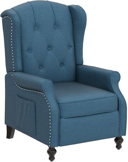 Wingback Recliner with Massage and Heat, Tufted Fabric Push Back Recliner Chair for Living Room, Vintage Wingback Chair with Remote Control, Small Recliners for Small Spaces