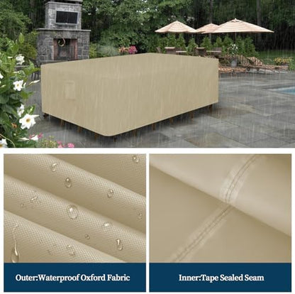 Easy-Going Rectangle Patio Furniture Cover Waterproof Outdoor Dining Table and Chair Cover Anti-UV Outside Sectional Sofa Set Covers (111"L x 74"W x 28"H, Camel)