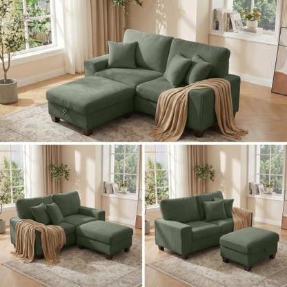 DOPEDIO 71.25" L-Shaped Sectional Couch with Storage Ottoman, Green