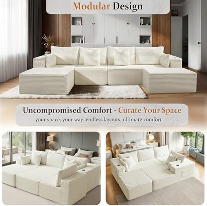 37" Cloud Sectional Couch Ottoman for Living Room, Extra Deep Seats No Assembly, Minimalist Modular Couch, Corduroy (Cream, Single Ottoman)
