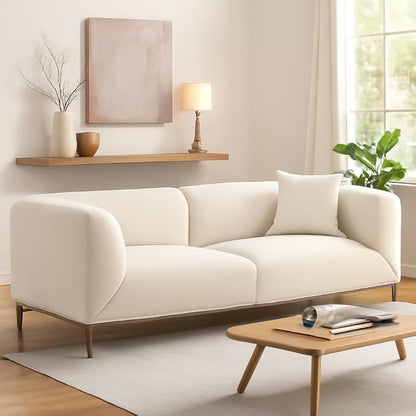 82.68" Modern Luxury Fabric Sofa Couch with Metal Legs, Upholstered 3-Seater Sofa for Living Room, Easy Assembly Contemporary Linen Couch, Stylish Comfort Seating for Apartment & Home(White)