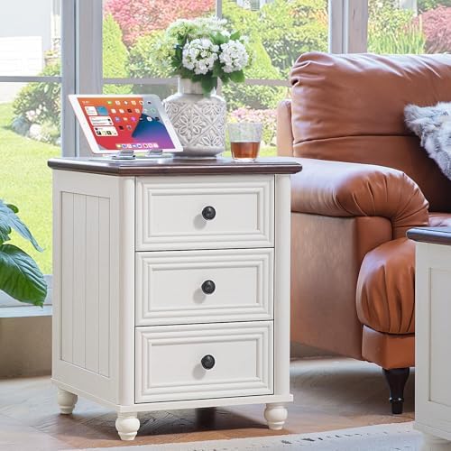 RWYHG 18" Night Stand with Charger Station, Nightstand with 3 Drawers