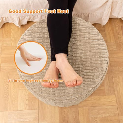 Boneless Ottoman Cloud Couch Ottoman, Rectangular Furry Floor Pouf Foot Rest with Premium Foam Filling, Multi-Use Foot Rest Stool for Living Room & Bedroom (Light Coffee, 22x22x16 Inches, Round)