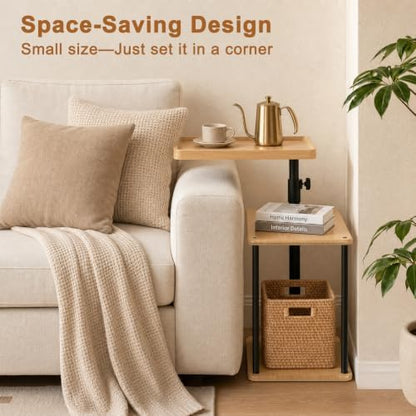 Rolling Side Table, Adjustable Swivel End Table