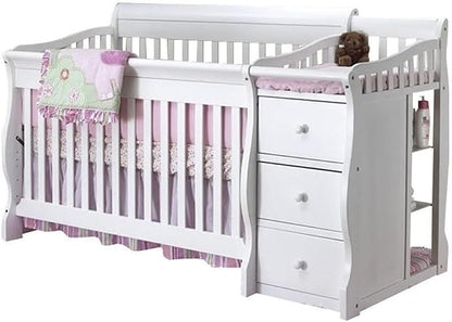 Pemberly Row 73" x 35" 4-in-1 Convertible Crib and Changer Set, Solid Wood Construction, JPMA Certified, White