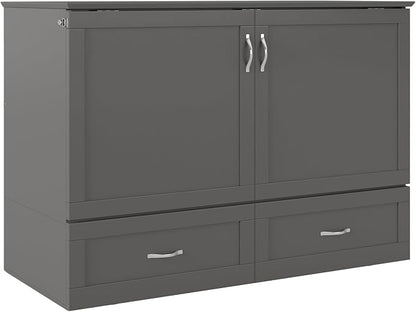 AFI Hamilton Full Murphy Bed Chest with Mattress, Storage, and Built-in Charger in Grey