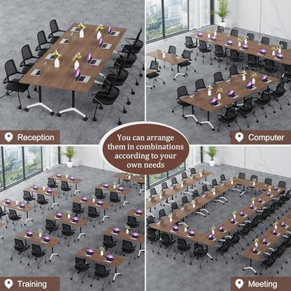 Folding Conference Table Modern Large Mobile Meeting Table Rolling Conference Room Tables with Wheels Seminar Tables for Office Training Classroom (2, Walnut, 55" D X 23.6" W X 29.5" H)