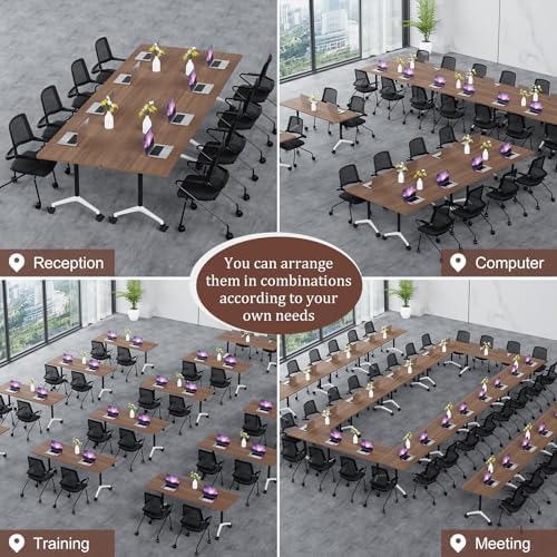 Folding Conference Table Modern Large Mobile Meeting Table Rolling Conference Room Tables with Wheels Seminar Tables for Office Training Classroom (8, Walnut, 70.9" D X 23.6" W X 29.5" H)