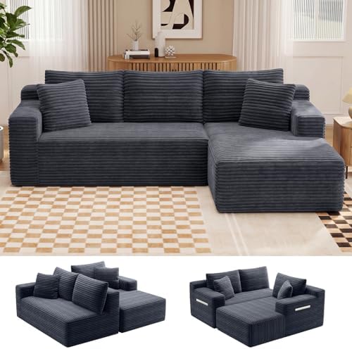 94.5" L-Shaped Minimalist Boneless Sofa for Living Room (Dark Grey, Right)
