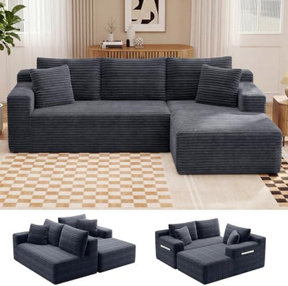 94.5" L-Shaped Minimalist Boneless Sofa for Living Room (Dark Grey, Right)