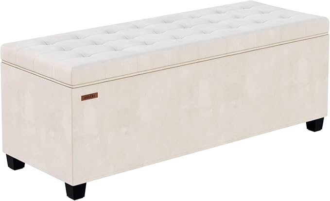 ABHENG Velvet Storage ottoman bench with legs,43.5”W x 15.7”D x 15.7”H,metal frame end of bed bench hold up to 770 LB,Large Storage Chest hold up to 770 LB,White UASND623W