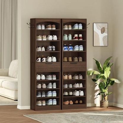 Set of 2 Freestanding Tall Shoe Storage Cabinet for Entryway