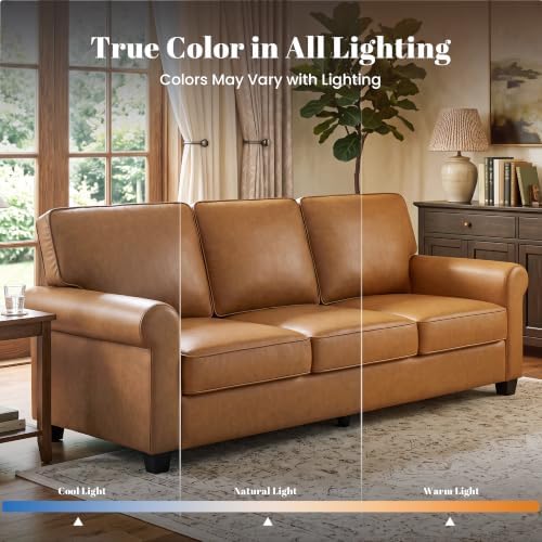 Kingfun Faux Leather Sofa Set,Standard Sofa with Chair,HoneyBrown