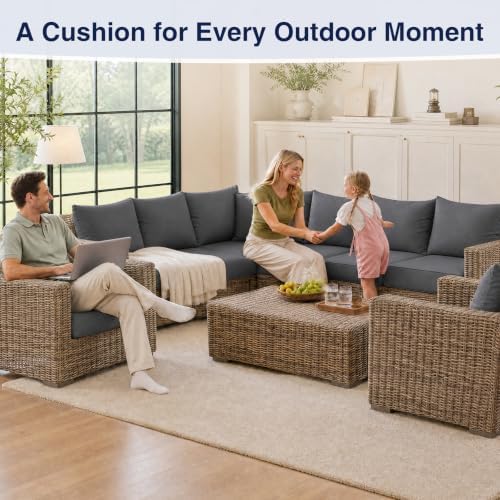 Favoyard Outdoor Patio Seat Cushions Set, 24x24 Inch, Waterproof, Dark Gray