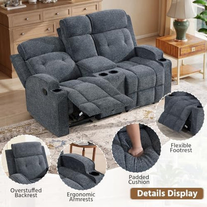 HAOMARKETS 3-Piece Manual Recliner Sofa Set, Included Recliner, Loveseat with Center Console and 3-Seater Couches, Overstuffed Reclining Couches with Cup Holders for Living Room, Dark Grey