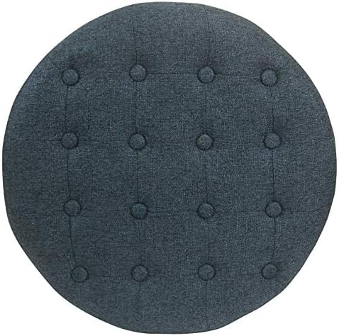 HomePop by Kinfine Fabric Upholstered Round Storage Ottoman - Velvet Button Tufted Ottoman with Removable Lid, Indigo Blue Woven