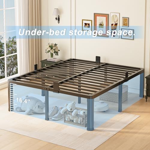 Yitong Angel 18 inch Queen Bed Frame with Round Corner Legs Mattress Slide Stopper,3500 lbs Heavy Duty Metal Platform,Steel Slats Support,No Box Spring Needed,Easy Assembly,Noise Free