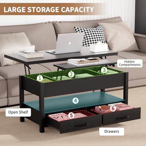 SYESWAY 42'' Lift Top Coffee Table with Storage Drawers, Black