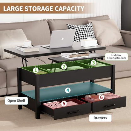 SYESWAY 42'' Lift Top Coffee Table with Storage Drawers, Black