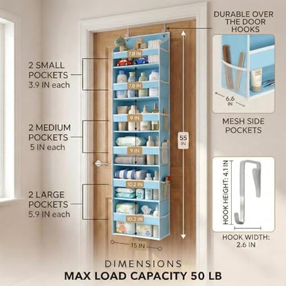 Over the Door Organizer, 6-Tier, 100D Fabric, Baby Blue 1pc