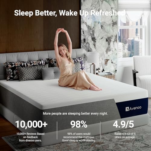 Avenco Premium Queen Mattress 14 Inch, Green Tea Memory Foam Mattress|Gel-Infused Cooling Mattresses, Medium Firm Progressive Support & Fresh Cooling, Motion Isolation, CertiPUR-US Certified