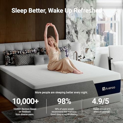Avenco Premium Queen Mattress 14 Inch, Green Tea Memory Foam Mattress|Gel-Infused Cooling Mattresses, Medium Firm Progressive Support & Fresh Cooling, Motion Isolation, CertiPUR-US Certified