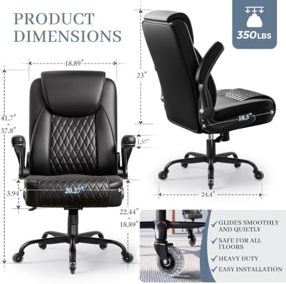 GTPOFFICE Executive Office Chair, Ergonomic PU Leather Desk Chair,Pro Black