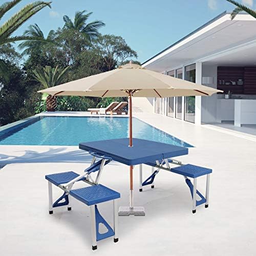 Blue Portable Folding Picnic Table with 4 Seats,Folding Picnic Table, Portable Outdoor Table with Bench, Patio, Porch or Camping Table and Chair Set, Picnic Tables for Outdoors,Patio Furniture Set