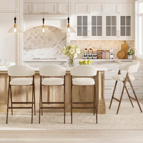 COLAMY Bar Stools Set of 4, 26" Counter Height Barstools with Backs, Modern Upholstered Bar Chairs with Metal Legs for Kitchen Island Counter, Dining Room, Beige