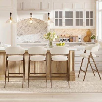 COLAMY Bar Stools Set of 4, 26" Counter Height Barstools with Backs, Modern Upholstered Bar Chairs with Metal Legs for Kitchen Island Counter, Dining Room, Beige