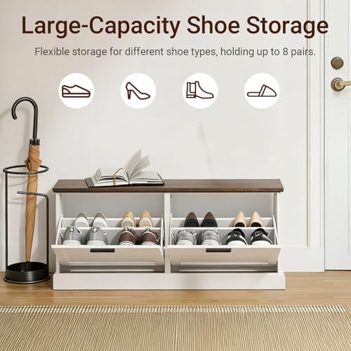 SoBuy Narrow Shoe Bench with Flip Drawers