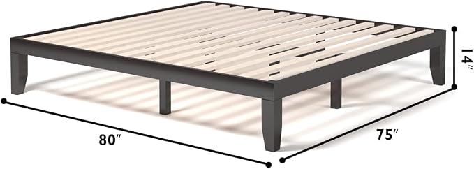 KOMFOTT 14 Inches Wood Platform Bed Frame King Size, Wooden Mattress Foundation with Rubber Wood Frame, Strong Wooden Slat Support, No Box Spring Needed, Bed Frame (Dark Brown)