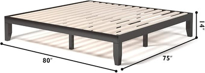 KOMFOTT 14 Inches Wood Platform Bed Frame King Size, Wooden Mattress Foundation with Rubber Wood Frame, Strong Wooden Slat Support, No Box Spring Needed, Bed Frame (Dark Brown)