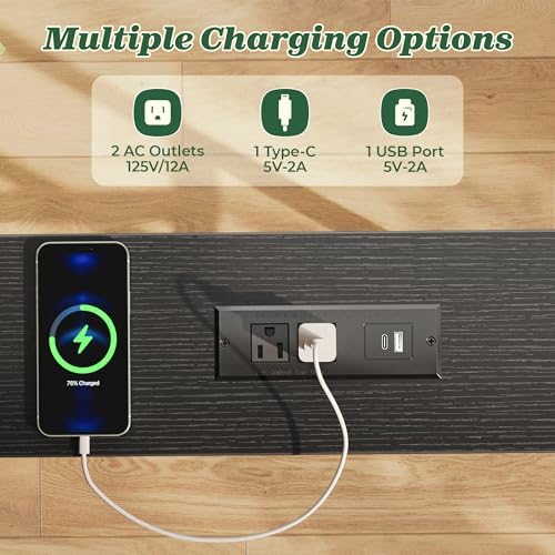 SUPERJARE 39.4 inch Narrow Behind Couch Table with Charging Stations