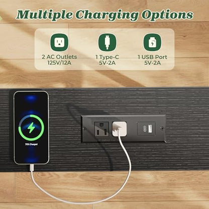 SUPERJARE 39.4 inch Narrow Behind Couch Table with Charging Stations