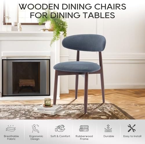 MALOL Dining Chairs Set of 6, Upholstered Wooden Kitchen Chairs, Blue