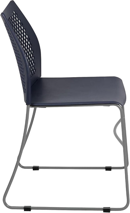 Flash Furniture HERCULES Series 661 lb. Capacity Navy Stack Chair with Air-Vent Back and Gray Powder Coated Sled Base