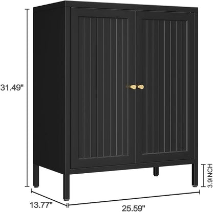 Metal Accent Storage Cabinet for Bedroom, LivingRoom, Office,Kitchen- Metal Locker Cabinet with 1 Adjustable Shelves-Bathroom Floor Storage Cabinet Freestanding Organizer(Stripe Door, Black)