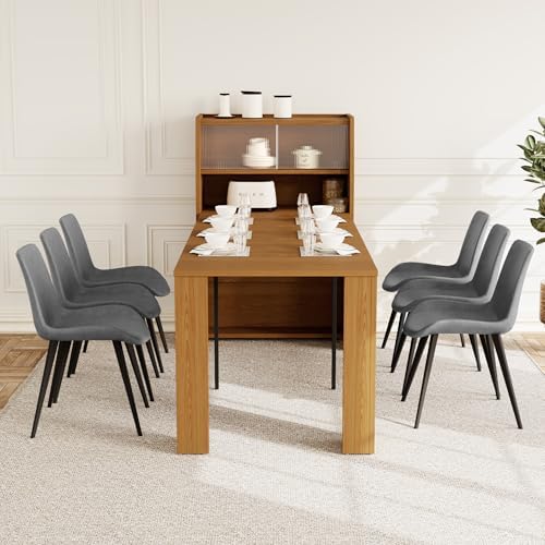 86.6" Extendable Kitchen Table Set for 6, Storage Cabinet