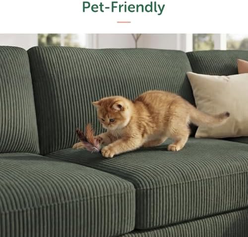 HONBAY Corduroy Sectional Couch with Storage, 8 Seater U Shaped Sectional Sofa Sectional Couches for Living Room, Green