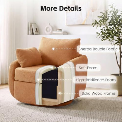 360° Swivel Accent Chair Set of 2, Barrel Living Room Chair, Orange