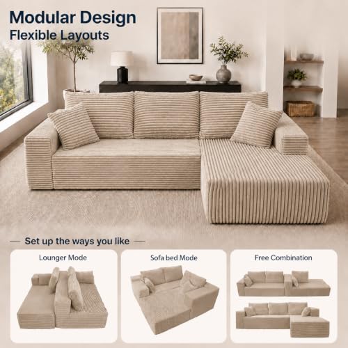 96" Modular Boneless Couch, L Sectional Couches for Living Room