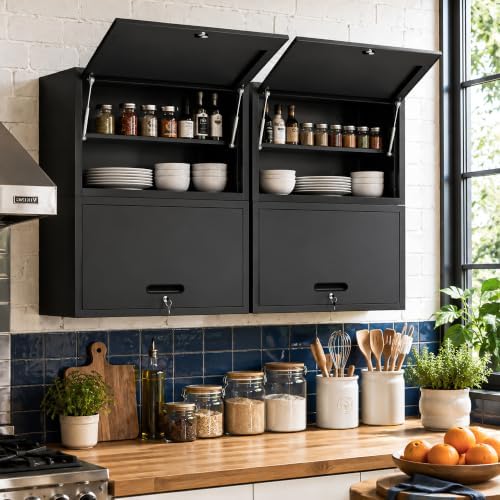 Wall-Mounted Metal Garage Storage Cabinet, Lockable Floating Tool Cabinet