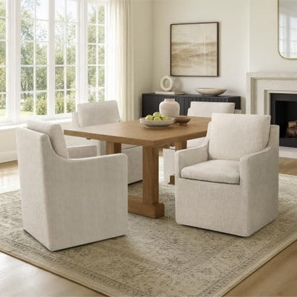 KISLOT Upholstered Dining Chairs Set of 4 with Casters, Khaki