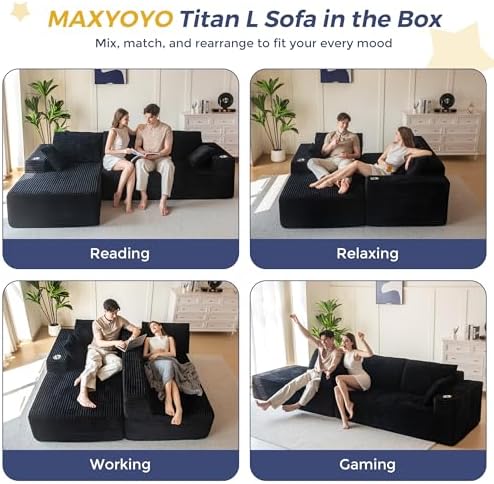 MAXYOYO Boneless Couch, 104" L-Shape Sectional Sofa, Left-Facing Chaise