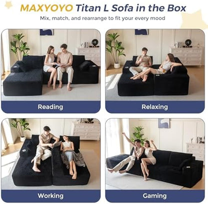 MAXYOYO Boneless Couch, 104" L-Shape Sectional Sofa, Left-Facing Chaise