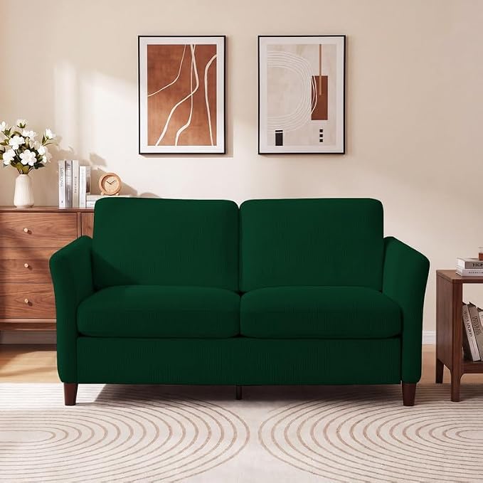 Valthie 61" Corduroy Loveseat Sofa, Modern Comfy Couches with Side Pocket, 2-Seater Sofa Couch for Living Room, Bedroom and Small Spaces,Green