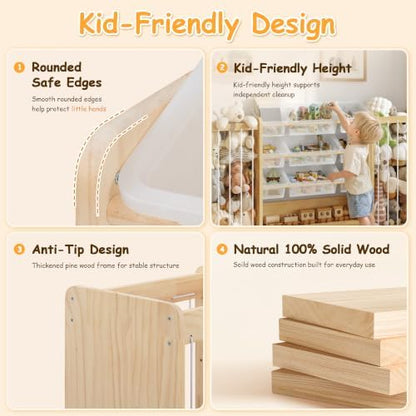 Anmon 3-in-1 Montessori Toy Organizer with Bookshelf, 9 Clear Bin & Plush Storage (64.2" W)