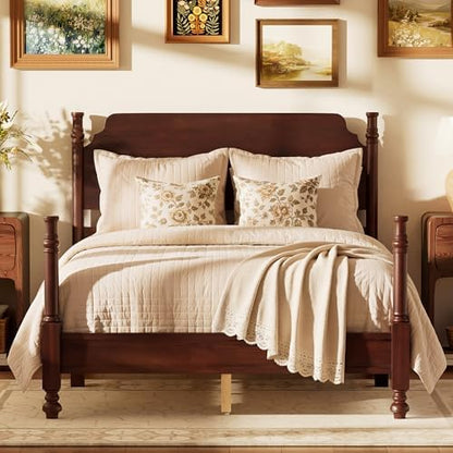 Merax Vintage Wood Spindle Bed Frame with Headboard, Full Size,Dark Walnut