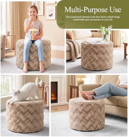 Hobestluk Stuffed Pouf Ottoman,Memory Foam Filled,Small Chevron Brown